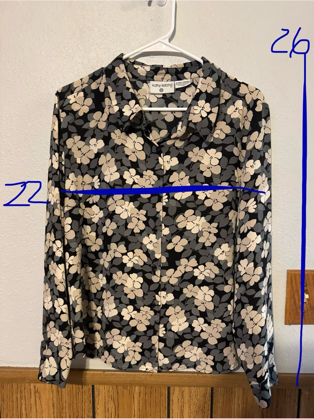 Kathy Ireland Floral Button-Up Blouse women size XL summer vacation (Black) - Picture 5 of 5